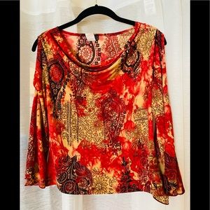 SALE~UNIQUE RED GOLD CATTY MULTICOLORED TOP SIZE M